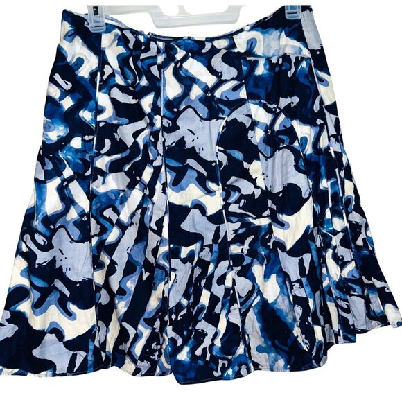 Ann Taylor Womens Abstract Blue & White Pleated Skirt Size 14 - Picture 2 of 3